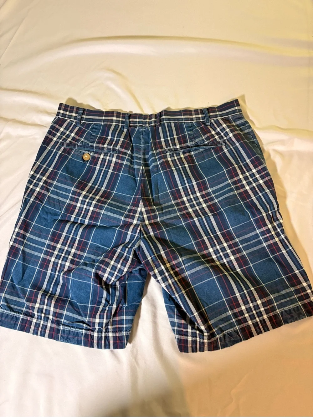 Men's Plaid Cotton Shorts - Navy Blue